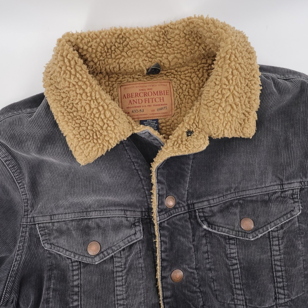 Vintage Y2K Abercrombie & Fitch Sherpa Lined Corduroy Trucker Jacket Grey Mens M